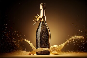 Two glasses of champagne on a dark background. Generative AI