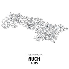 Black and white map of Auch, Gers, France.