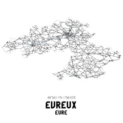 Black and white map of �vreux, Eure, France.