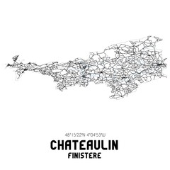 Black and white map of Ch�teaulin, Finist�re, France.