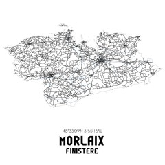Black and white map of Morlaix, Finist�re, France.