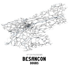 Black and white map of Besan�on, Doubs, France.