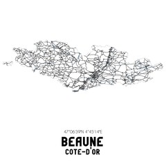 Black and white map of Beaune, C�te-d'Or, France.