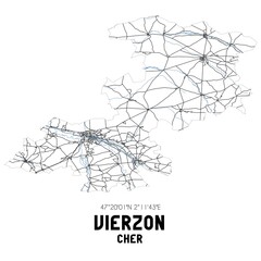 Black and white map of Vierzon, Cher, France.
