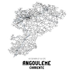 Black and white map of Angoul�me, Charente, France.