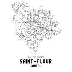 Black and white map of Saint-Flour, Cantal, France.