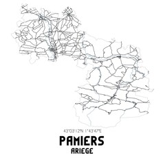 Black and white map of Pamiers, Ari�ge, France.