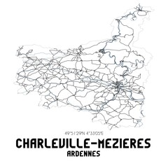 Black and white map of Charleville-M�zi�res, Ardennes, France.