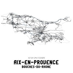 Black and white map of Aix-en-Provence, Bouches-du-Rh�ne, France.