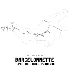 Black and white map of Barcelonnette, Alpes-de-Haute-Provence, France.