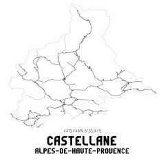 Black and white map of Castellane, Alpes-de-Haute-Provence, France.
