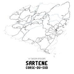 Black and white map of Sart�ne, Corse-du-Sud, France.
