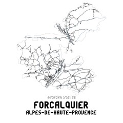 Black and white map of Forcalquier, Alpes-de-Haute-Provence, France.