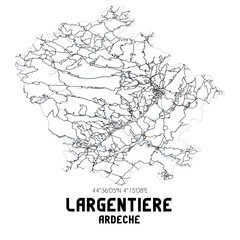 Black and white map of Largenti�re, Ard�che, France.