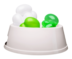 White and Green Balloons in a Dog Bowl Isolated