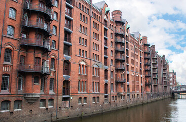 Fototapeta na wymiar Hamburg, German. View of famous Speicherstadt warehouse district.