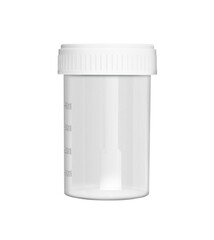 Sterile plastic medical container for medical laboratory analysis close up isolated on a transparent background
