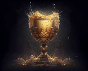 golden chalice with sparkling droplets - obrazy, fototapety, plakaty