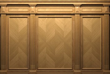 Classic wall with vintage brown wood panels
