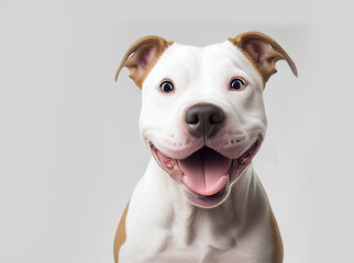 Obraz premium Generative AI - Portrait of a dog ,happy pit bull (staffordshire) on white background, smiling dog 
