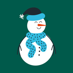 Cute Happy Snowman Blue Scarf