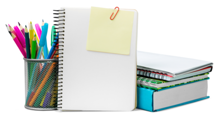 Blank notebook sheet and studies accessories.