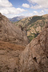 Trekking. View of the rocky mountain peak of Bella Vista hill in Bariloche, Patagonia Argentina.
