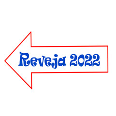 Pfeil mit rotem Rand und dem blauen portugisischen Text 