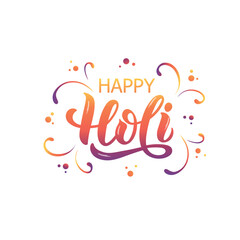 Happy Holi handwritten text. Hand lettering, modern brush ink calligraphy isolated on white background. Indian festival of colors theme. Vector illustration Typography design for greeting card, poster