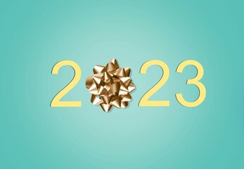 New Year concept, 2023 number with gift bow