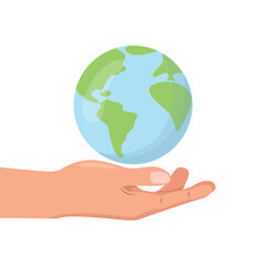 Illustration with blue earth in the hand.