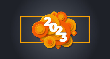 Obraz premium 2023 new year modern banner background. Template design concept for 2023 celebration with abstract shape orange circle.