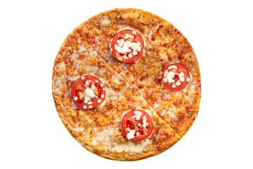 Cheese pizza isolated on white background. Pizza margarita top view.