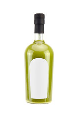 Pistachio Liqueur Cream bottle with blank label isolated on white. Bottle mockup of Sicilian Pistachio Cremoncello. Creamy liqueur with alcohol content