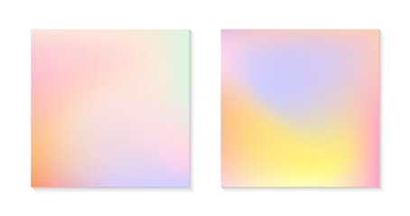 Naklejka premium Vector set of mesh gradient backgrounds in soft pastel colors.California sunset mood.Abstract fluid illustrations in y2k aesthetic.Modern templates for banners,branding design,social media,covers.
