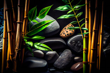  Spa-concept with zen stones and bamboo.  Generative AI.
