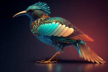 Obraz premium Colored abstract bird of paradise on a black background. Image created with Generative AI technology.