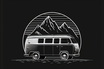 Vintage camper van Travel Logo, Camper Garage, Generative ai isolated illustration
