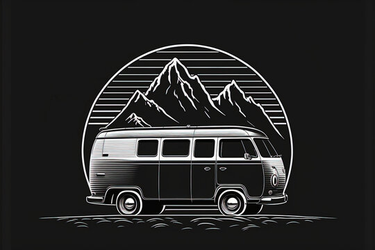 Vintage camper van Travel Logo, Camper Garage, Generative ai isolated illustration