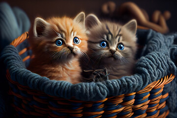 Kittens In A Basket.  Generative AI.