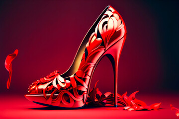 Red high heel shoes.  Generative AI. - obrazy, fototapety, plakaty