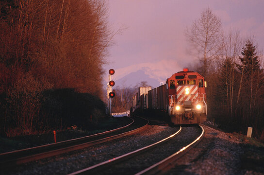 Train and Train Tracks, Fraser Valley, British Columbia, Canada