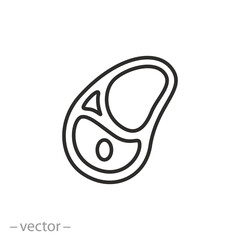 beef steak icon, slice meat, thin line symbol on white background - editable stroke vector illustration