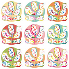 Seamless floral pattern. Set of flower stickers. Abstract watercolor drawing in doodle style. Vector illustration.
