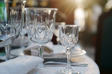 empty wine glasses on the table.table setting for a festive dinner. 