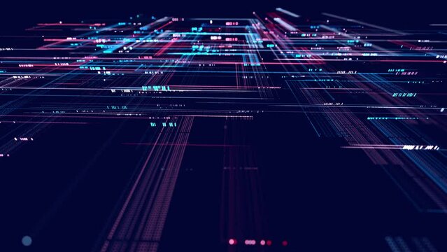 Lines form hologram information blocks, ai construction light grid, info concept lines and nodes. Big data fields. Hi-tech info technology. vj loop abstract background sci fi theme