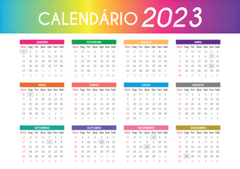Brazilian Calendar in Portuguese 2023 COLORFUL