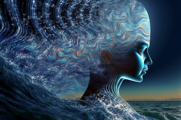 Spiritual women head of the mind, Generative AI fictional person wellness design