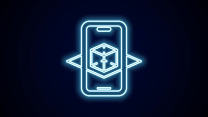 Glowing neon line 3d modeling icon isolated on black background. Augmented reality or virtual reality. 4K Video motion graphic animation