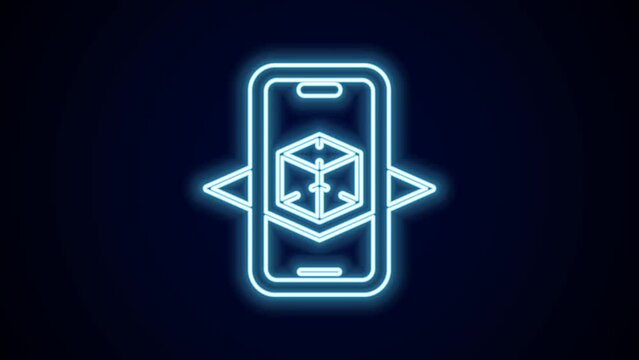 Glowing neon line 3d modeling icon isolated on black background. Augmented reality or virtual reality. 4K Video motion graphic animation